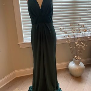 Vera Wang David's Bridal Prom Bridesmaid Dress Plunging V Neck Forest Green 8